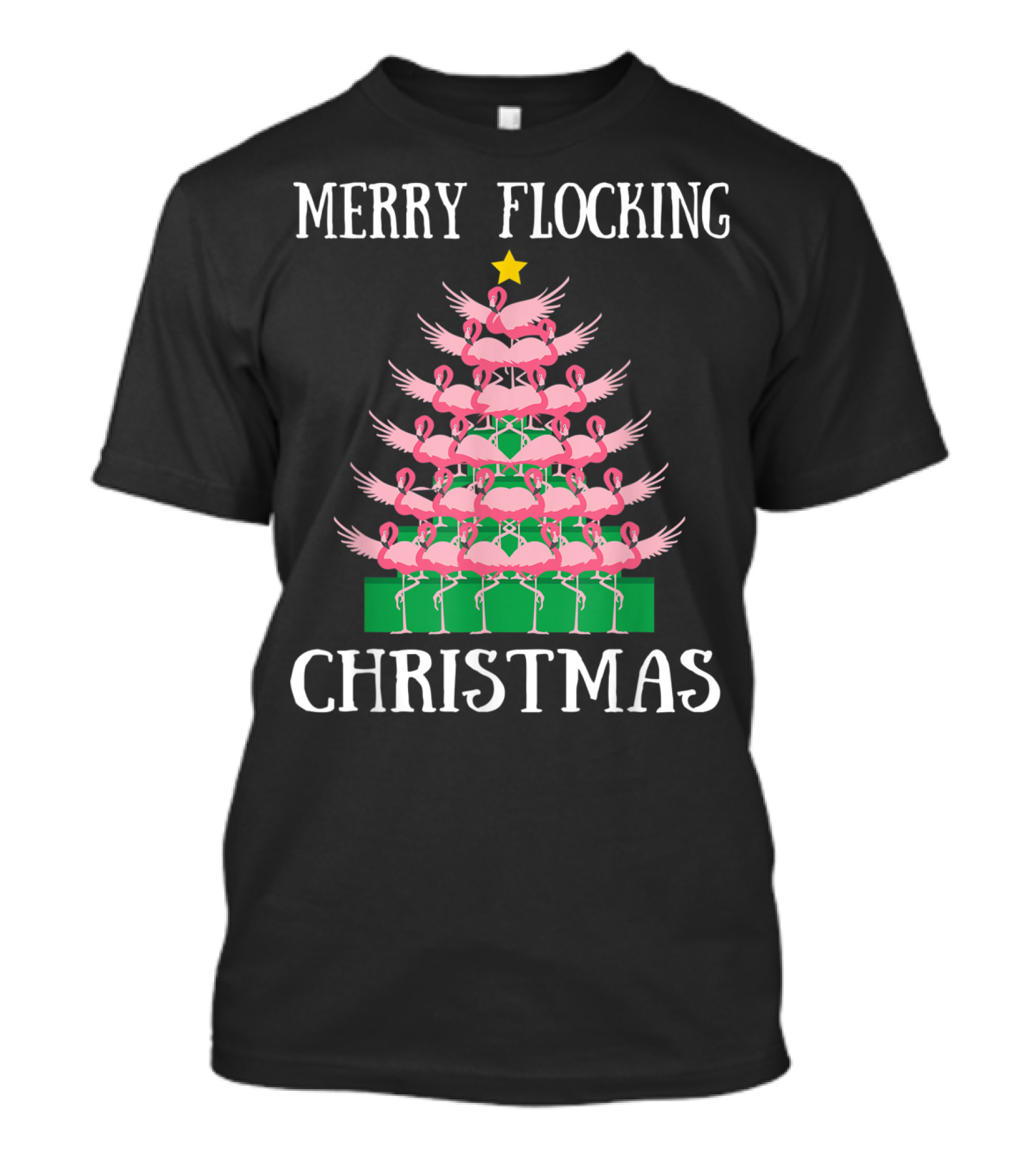 Merry Flocking Pink Flamingo Christmas Tree T-Shirt