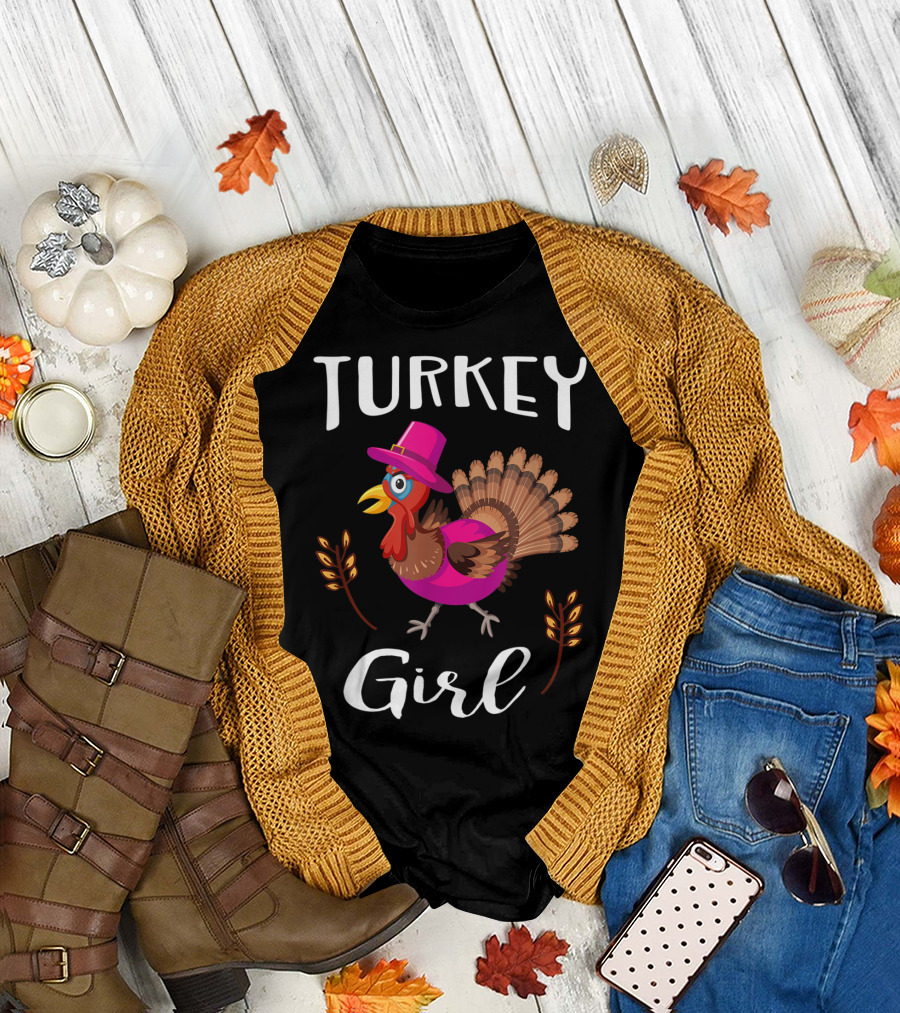 Turkey Girl Pink Turkey Thanksgiving Trot Gobble T-Shirt