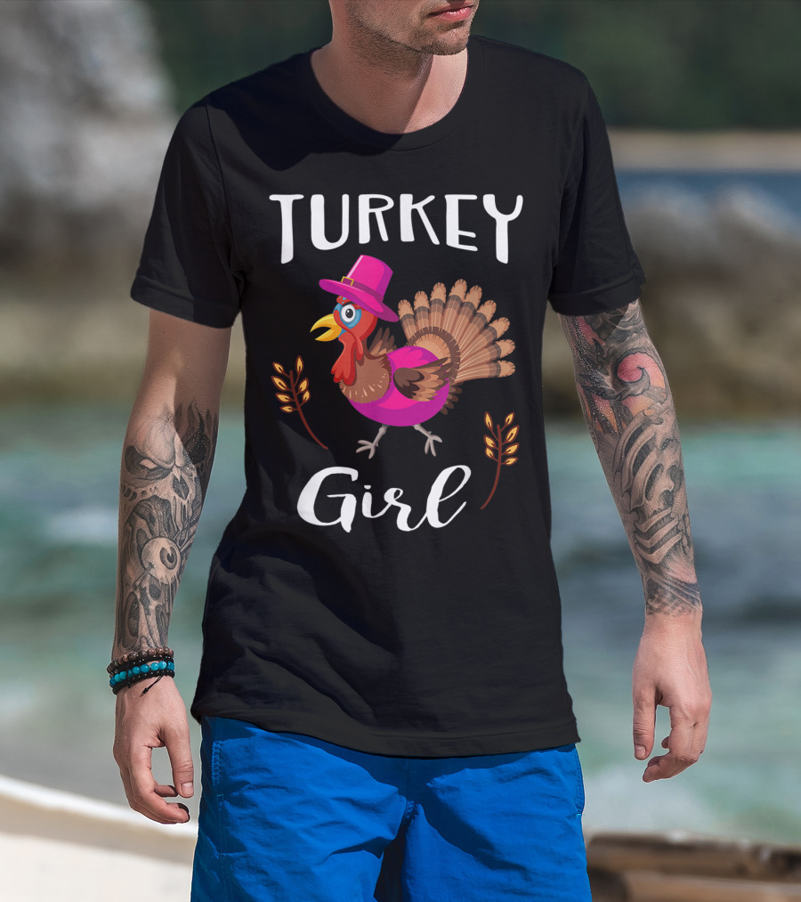 Turkey Girl Pink Turkey Thanksgiving Trot Gobble T-Shirt