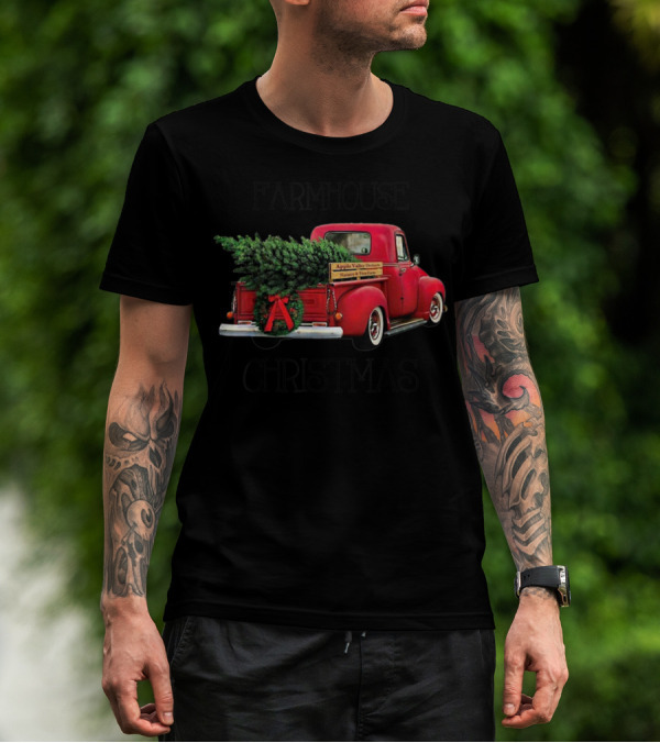 Farmhouse Christmas Apple Valley Orchards Red Truck T-Shirt