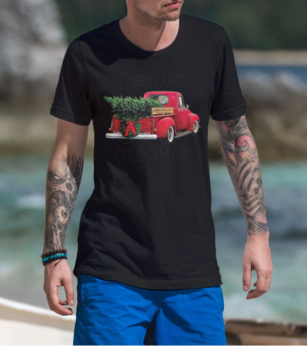 Farmhouse Christmas Apple Valley Orchards Red Truck T-Shirt