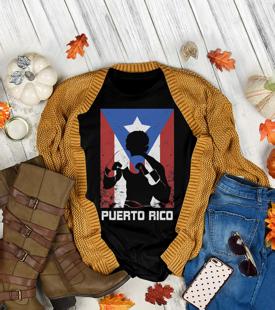 Puerto Rico Flag Silhouette Boxing Pride T-Shirt