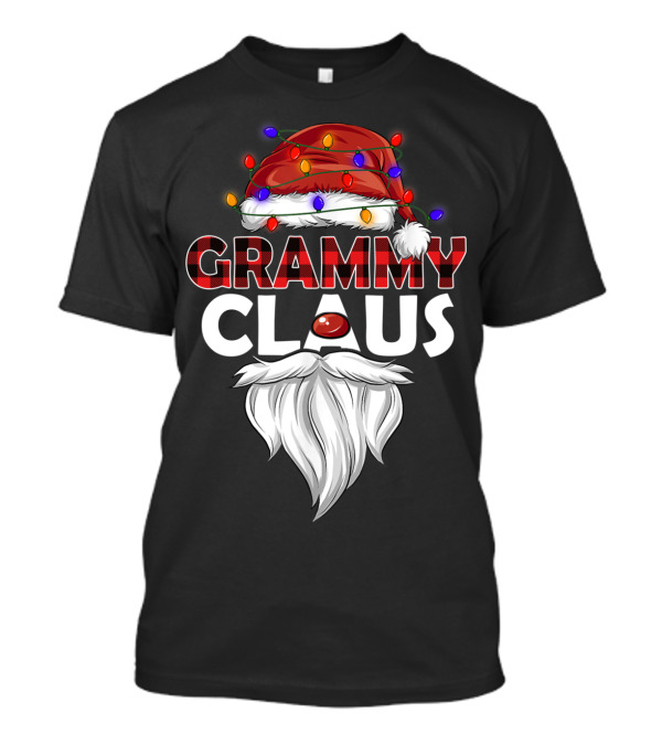 GRAMMY CLAUS Christmas Lights Santa Hat Beard T-Shirt