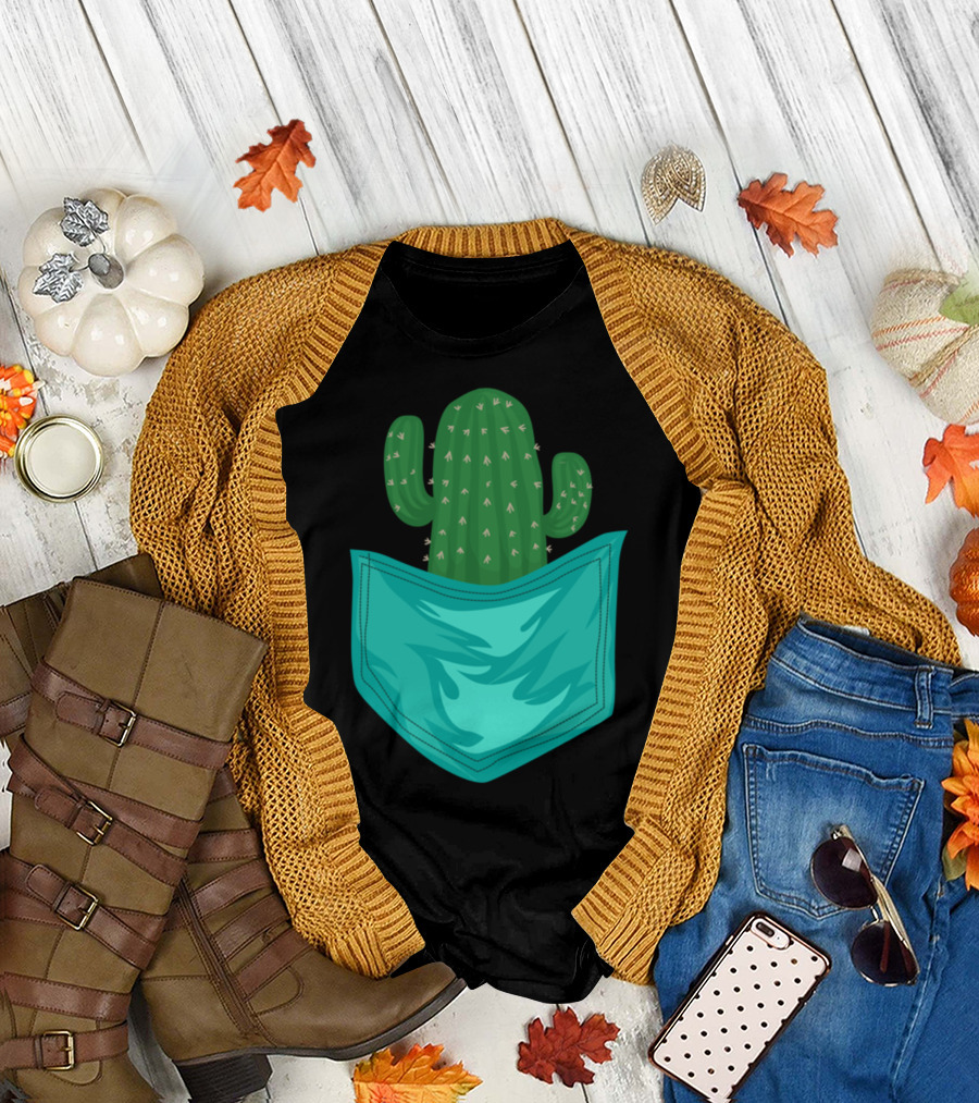 Pocket Cactus I Heart Cute Green Plants T-Shirt