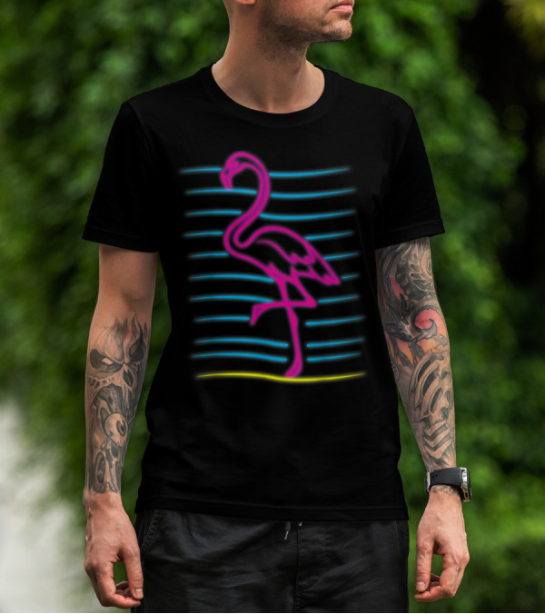 80's Retro Neon Pink Flamingo Bird Lover Gi T-Shirt