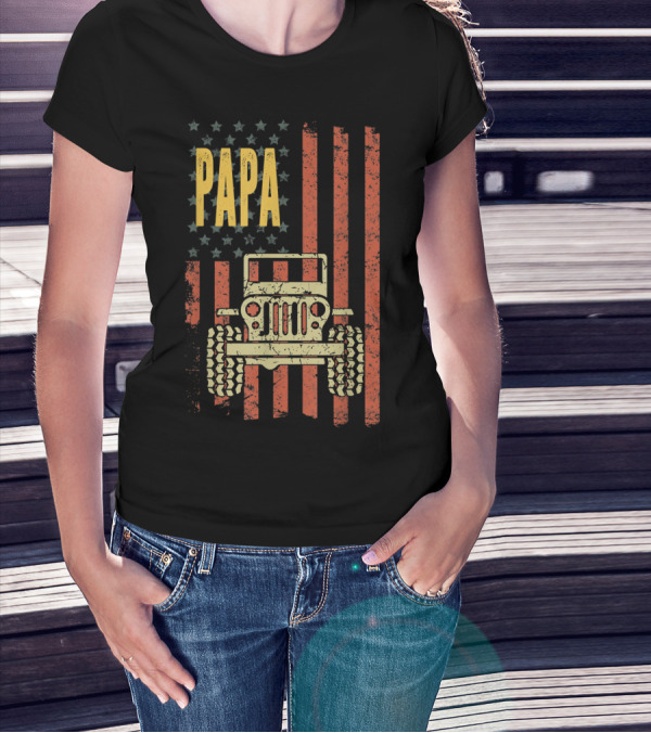 Papa American Flag Vintage Jeeps T-Shirt