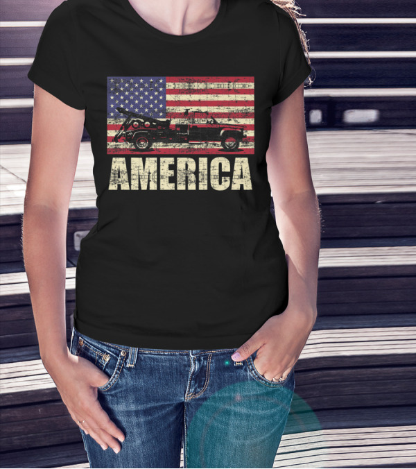 America Tow Truck Patriotic Pickup Flag T-Shirt
