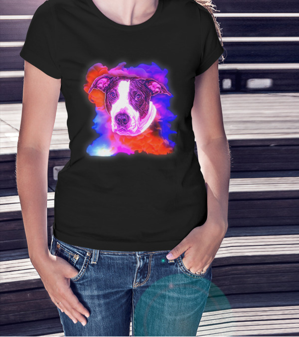 Trippy Animated Augmented Reality Dog With Vivid Colorful Background T-Shirt