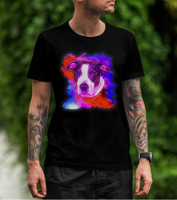 Trippy Animated Augmented Reality Dog With Vivid Colorful Background T-Shirt