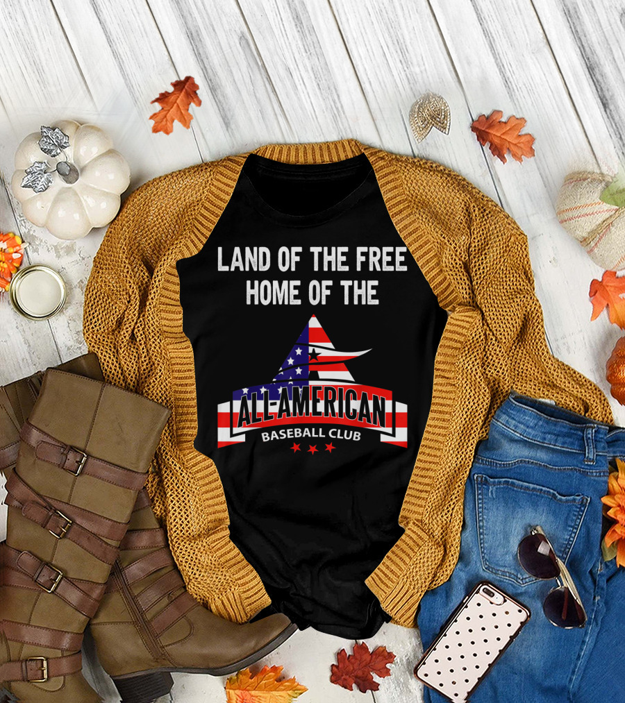 Land of the Free Home of the All-American Baseball Club USA American Flag 4th of July T-Shirt