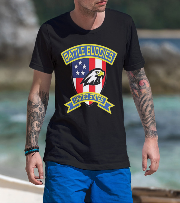Battle Buddies United States Bald Eagle Stars Shield T-Shirt