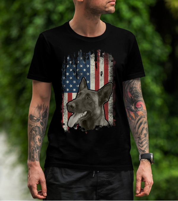 Belgian Malinois Patriotic American Flag USA T-Shirt