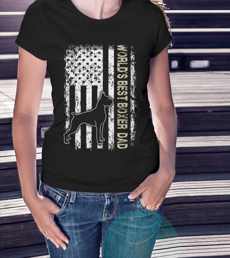 World's Best Boxer Dad Dog Lovers American Flag T-Shirt