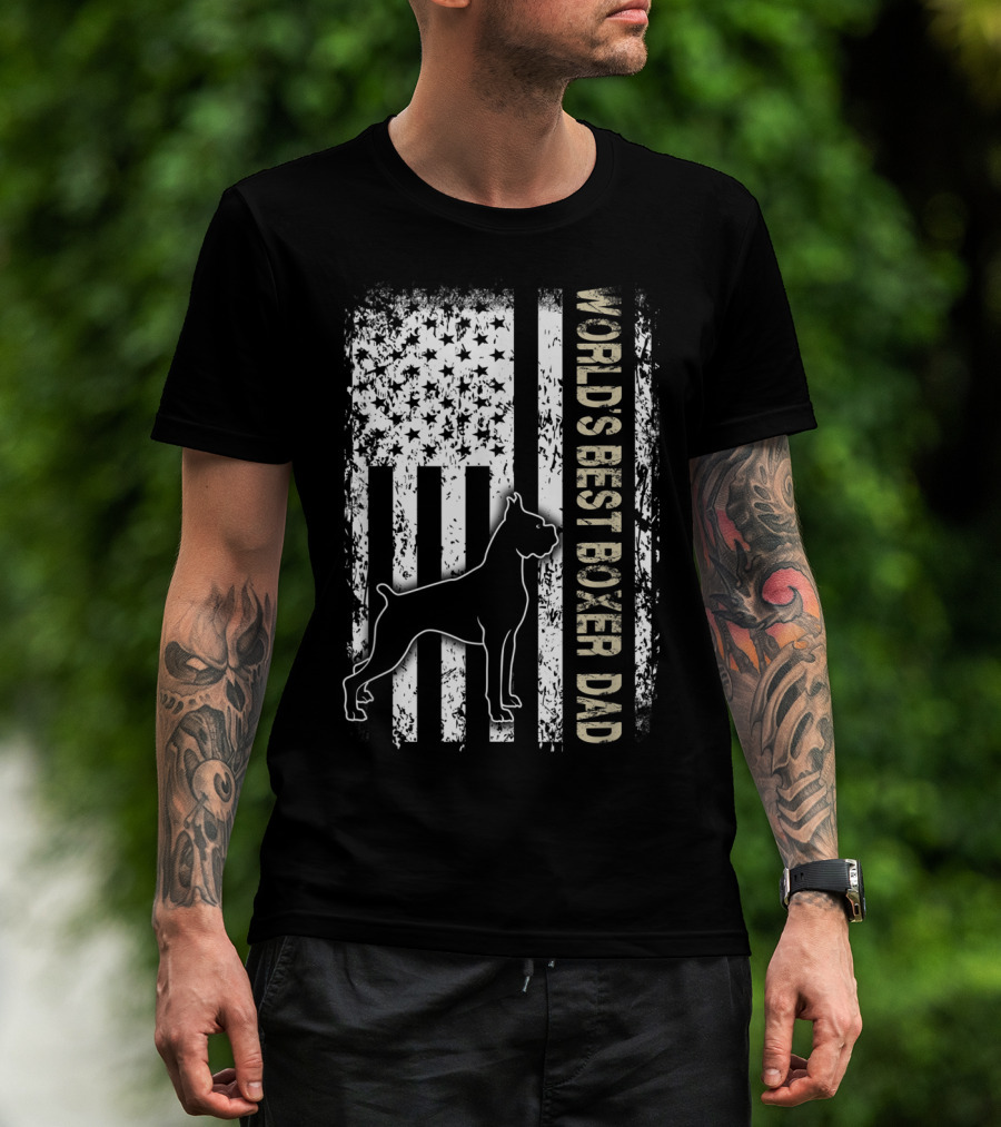 World's Best Boxer Dad Dog Lovers American Flag T-Shirt