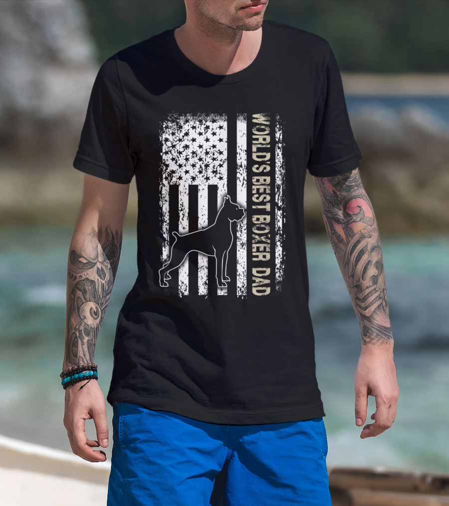 World's Best Boxer Dad Dog Lovers American Flag T-Shirt