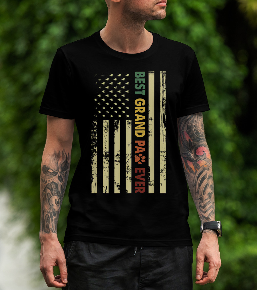 Best Grandpaw Ever American Flag Paw Prints T-Shirt