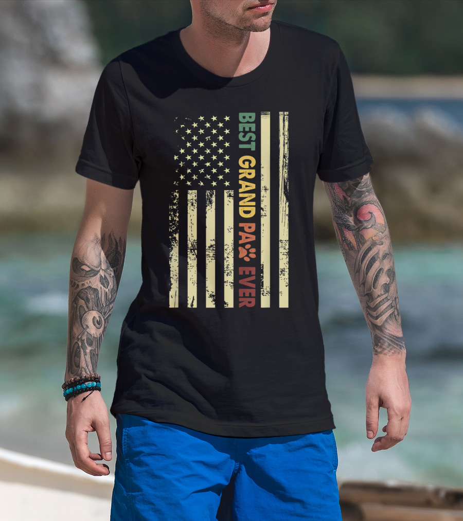 Best Grandpaw Ever American Flag Paw Prints T-Shirt
