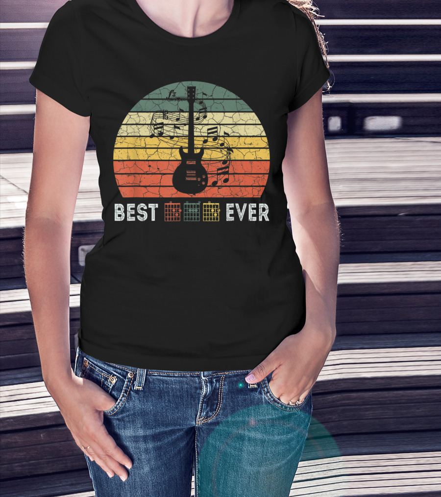 Best Guitar Dad Ever Music Vintage Father Retro Stripes T-Shirt