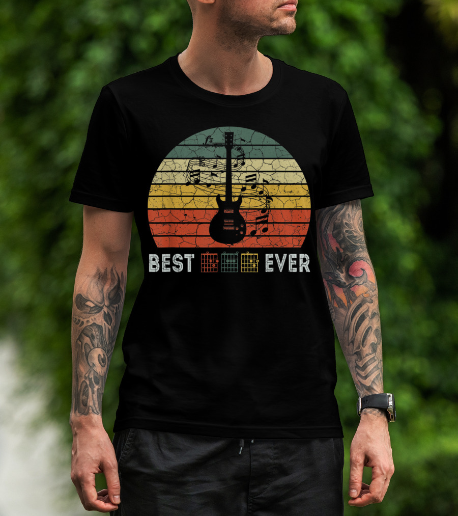 Best Guitar Dad Ever Music Vintage Father Retro Stripes T-Shirt