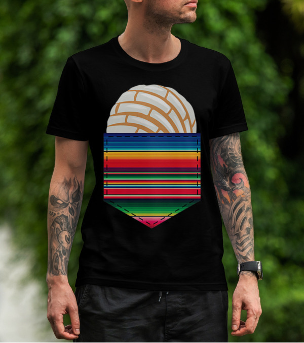 Colorful Serape Pocket White Concha T-Shirt