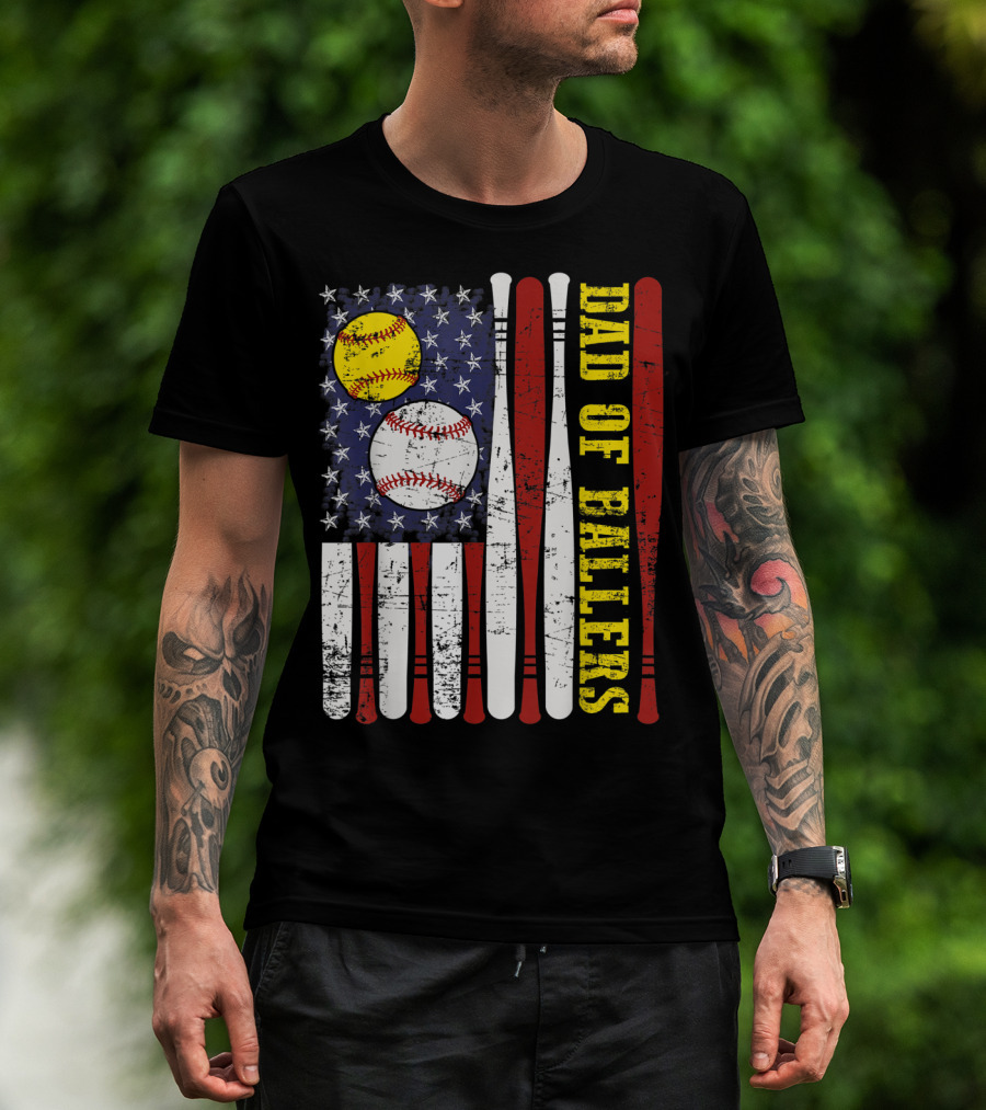 Dad Of Ballers American Flag Baseball Softball T-Shirt