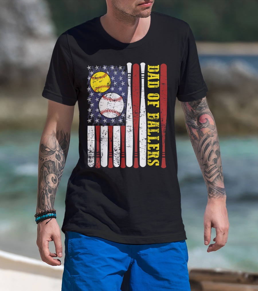 Dad Of Ballers American Flag Baseball Softball T-Shirt