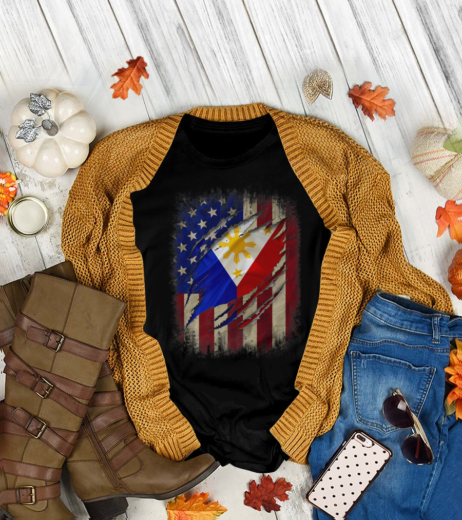 Filipino American Flag with Filipino Blood Inside T-Shirt