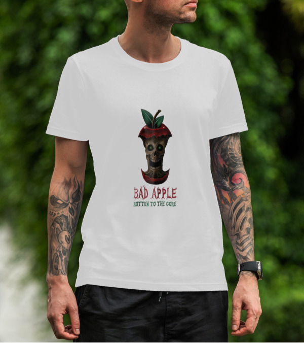 Bad Apple Skull With Rotten To The Core Text T-Shirt