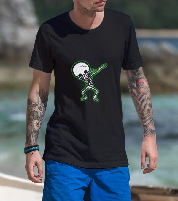 Dabbing Skeleton Halloween Glow Effect Skull Dab T-Shirt