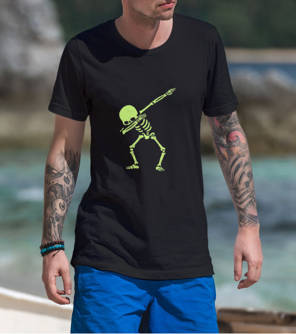 Dabbing Skeleton Hip Hop Skull Glow Not Glow Dark T-Shirt