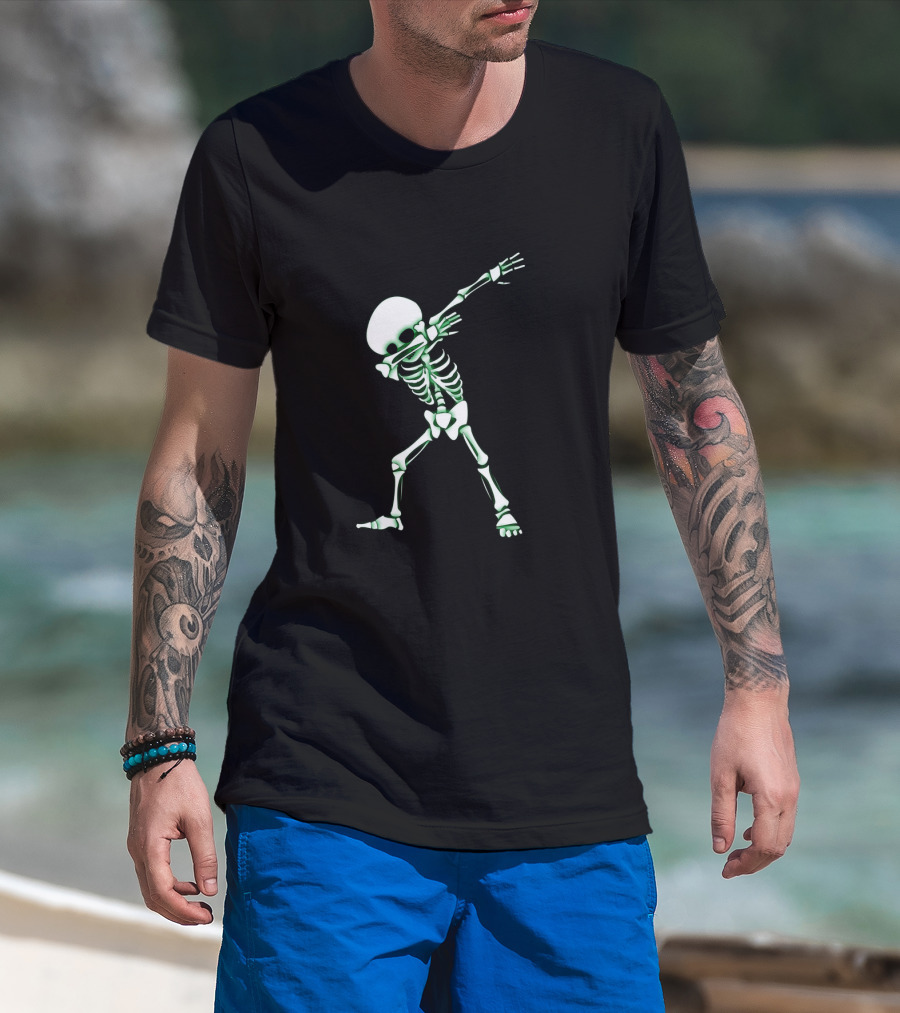 Dabbing Skeleton Halloween Skull Dab Glow In The Dark T-Shirt
