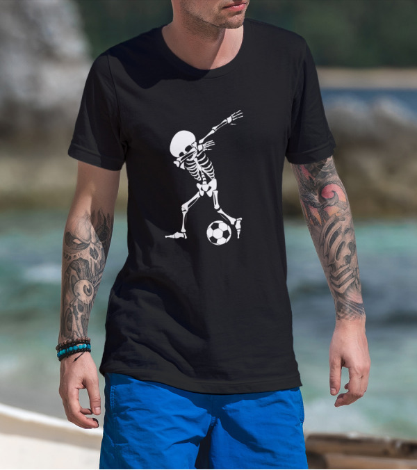 Dabbing Skeleton Halloween Soccer Dab Funny T-Shirt