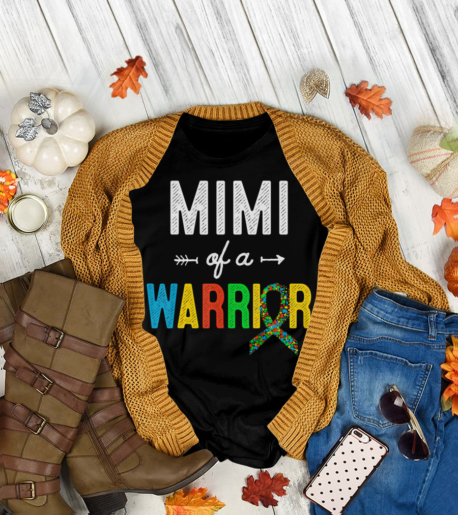 Mimi of a Warrior Autism Awareness Puzzle T-Shirt