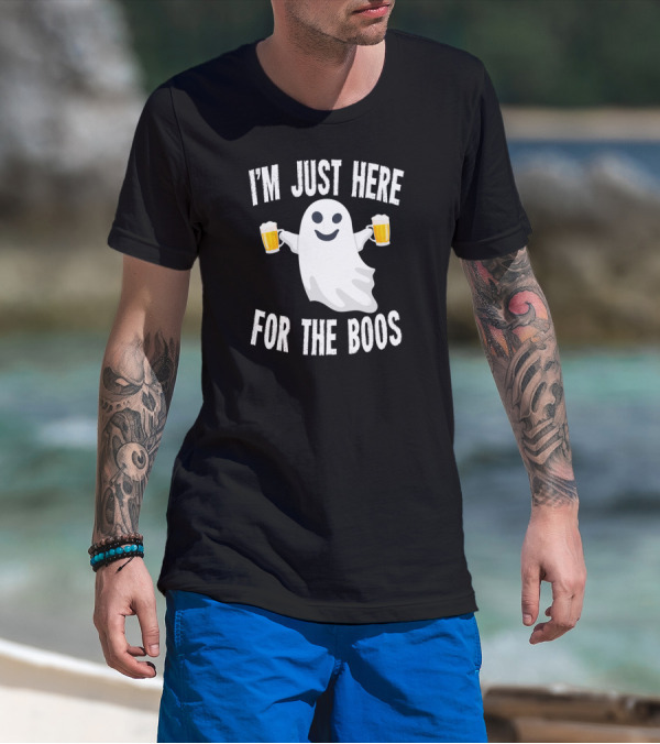 I'm Just Here For The Boos Halloween Beer Drinker Ghost T-Shirt