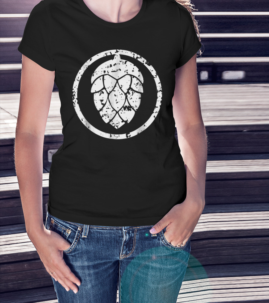 IPA Craft Beer Hops White Distressed Circle T-Shirt
