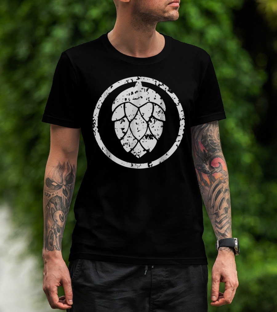 IPA Craft Beer Hops White Distressed Circle T-Shirt