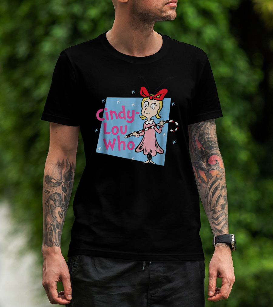 Cindy Lou Who Dr. Seuss Character With Candy Cane And Red Bow T-Shirt