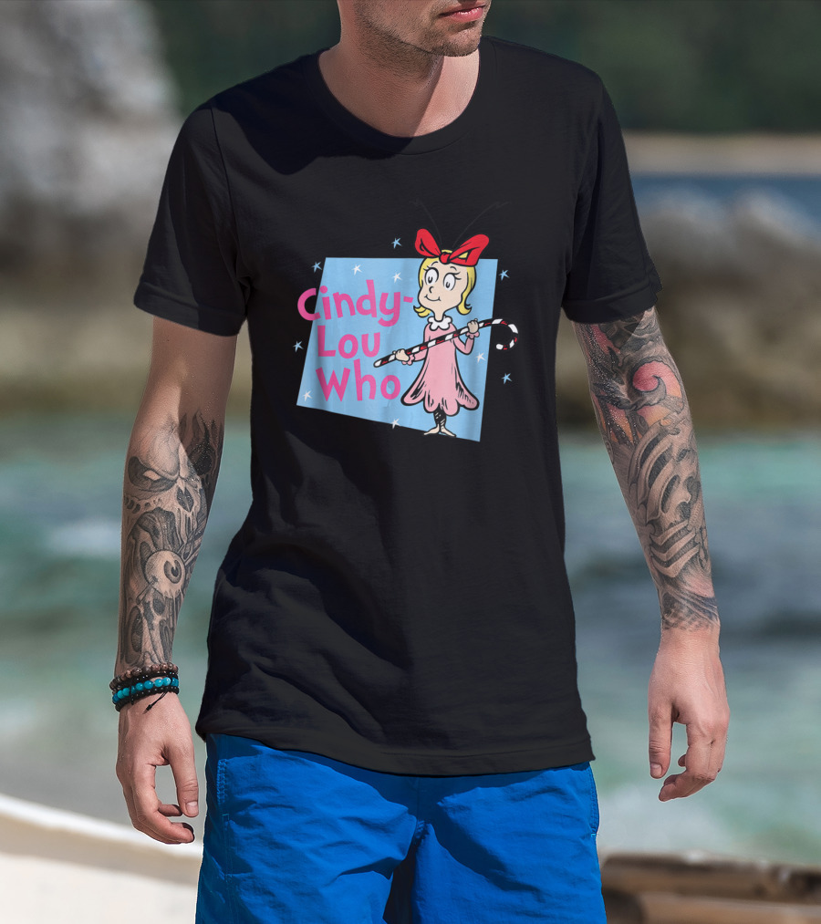 Cindy Lou Who Dr. Seuss Character With Candy Cane And Red Bow T-Shirt