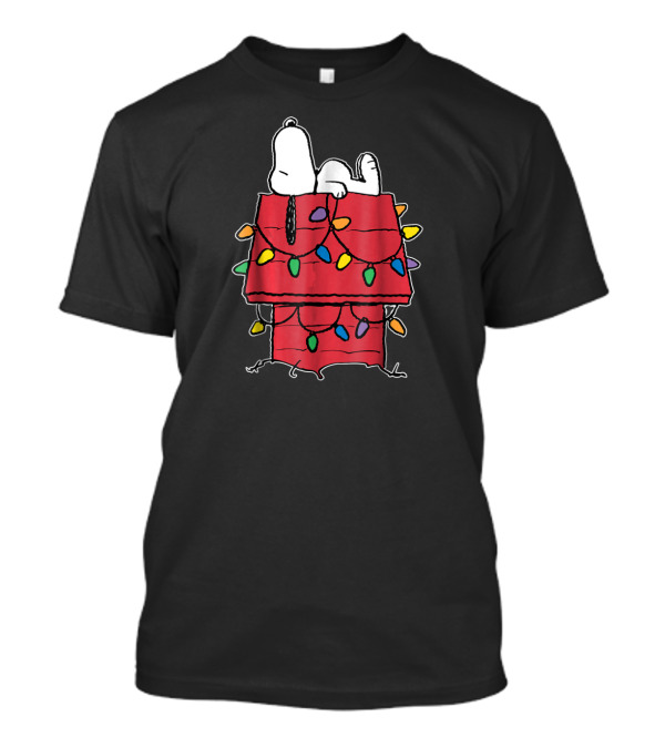 Snoopy Sleeping On Doghouse With Christmas Lights Peanuts Holiday Novelty T-Shirt