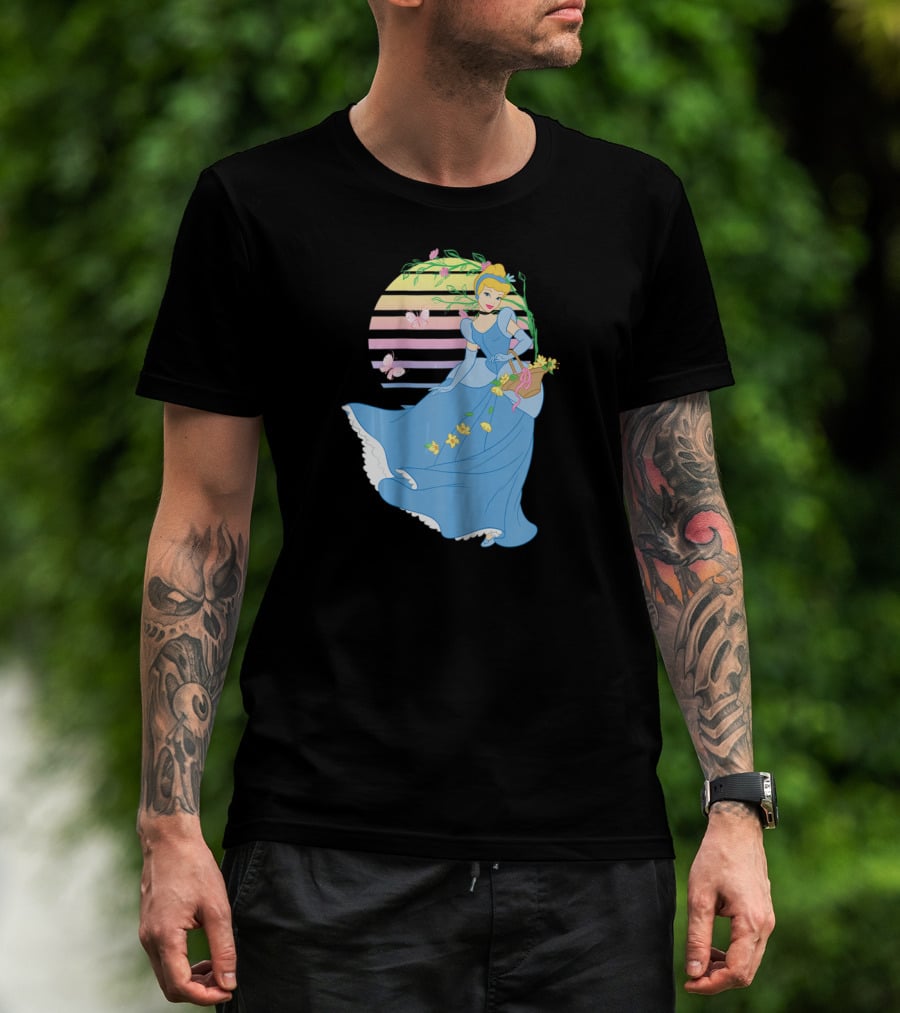 Cinderella Blue Dress Butterfly And Flower Stripe T-Shirt