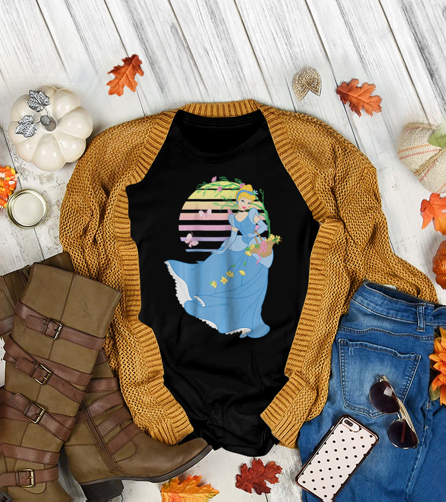 Cinderella Blue Dress Butterfly and Flower Stripe T-Shirt