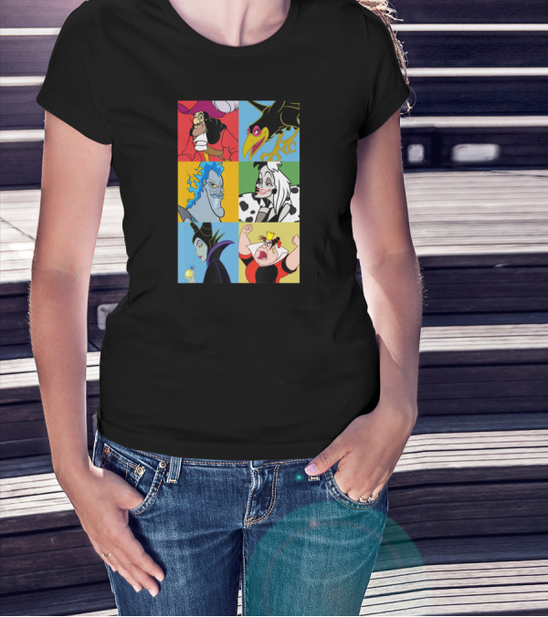 Disney Villains Captain Hook Cruella De Vil Maleficent Hades Queen Of Hearts Diablo Crow T-Shirt