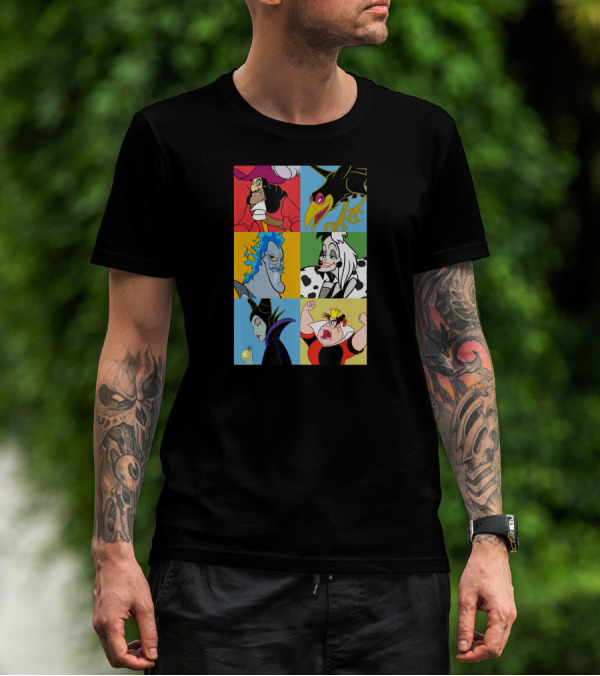 Disney Villains Captain Hook Cruella De Vil Maleficent Hades Queen Of Hearts Diablo Crow T-Shirt