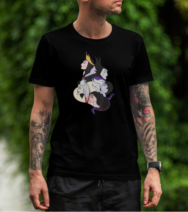 Disney Villains Side Profile Group Shot With Queen And Witch Characters T-Shirt