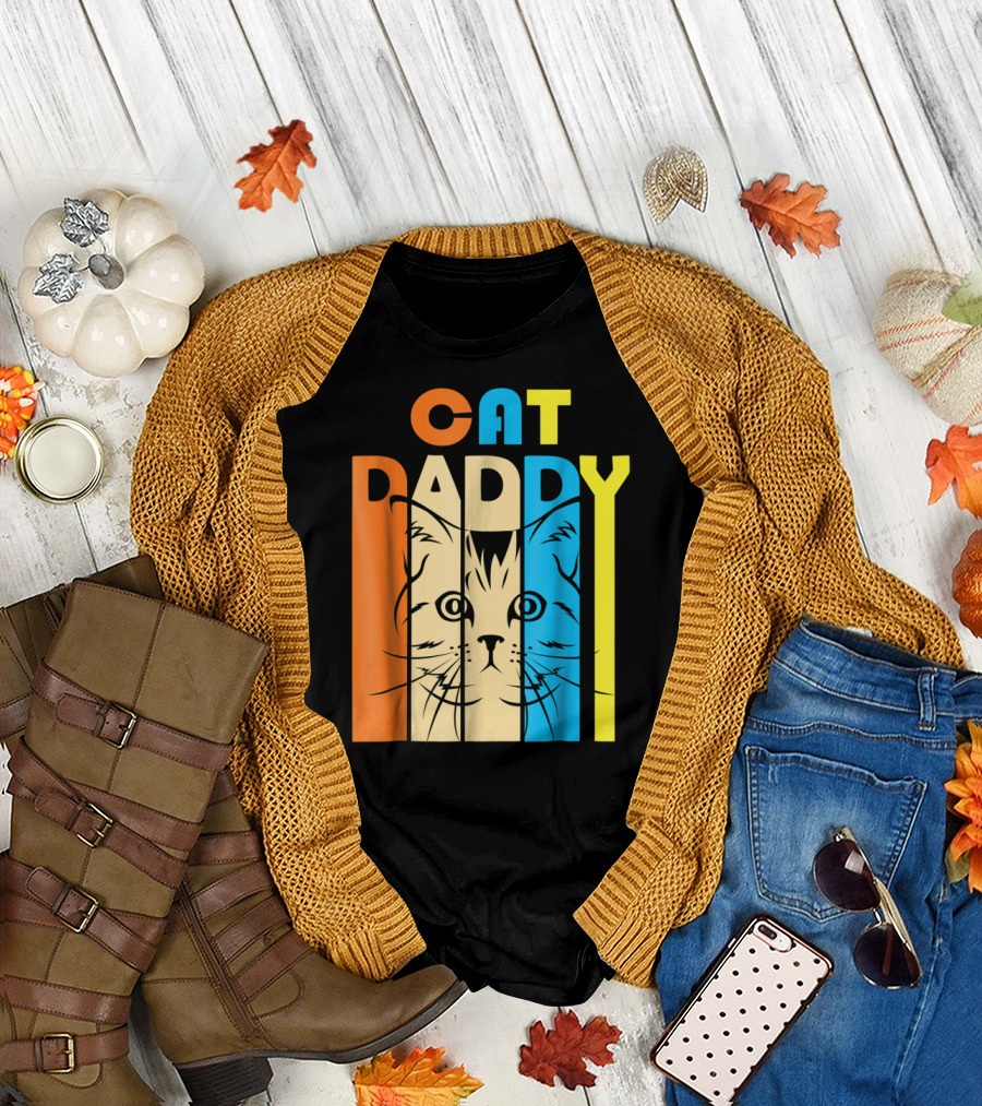 Retro Vintage Cat Daddy Multicolor T-Shirt