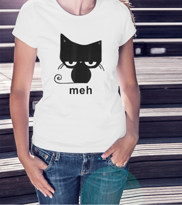 Meh Black Cat Funny For Cat Lovers Lazily Expressive Cat Enthusiast Humor T-Shirt