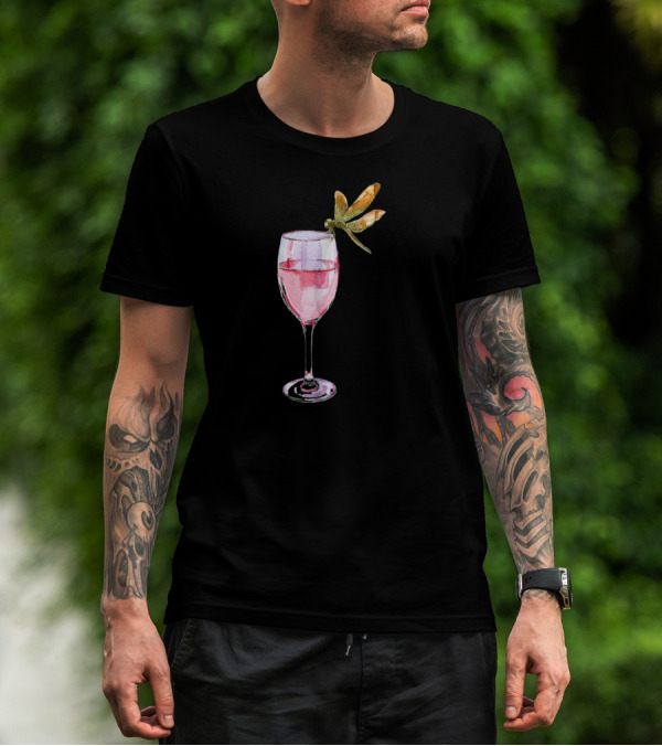 Dragonfly Resting On Wine Glass T-Shirt