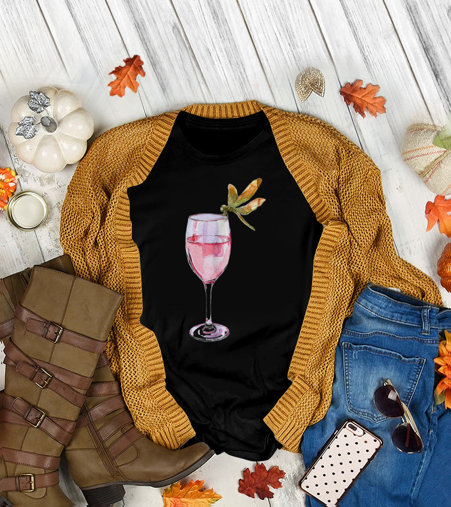 Dragonfly Resting on Wine Glass T-Shirt