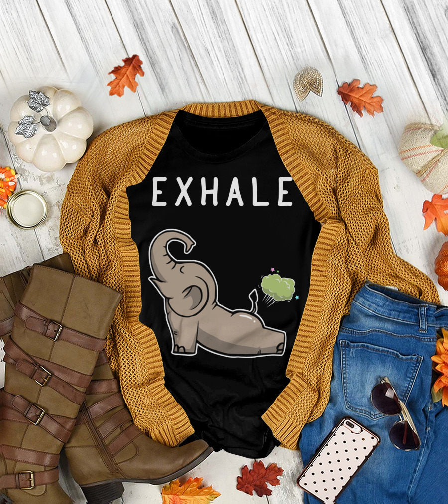 EXHALE Mens Womens Funny Elephant Lovers T-Shirt