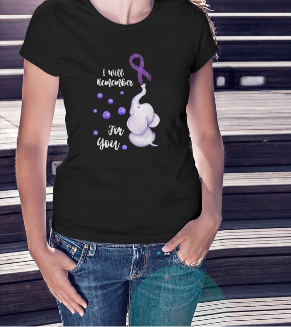 I Will Remember For You Elephant Purple Ribbon Alzheimer's Awareness T-Shirt